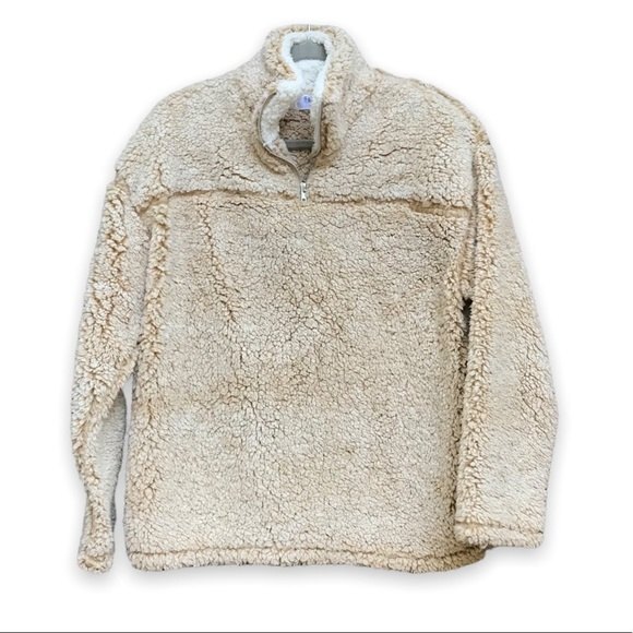 Peach Love California Sherpa 1/4 Zip Beige Womens Size Medium Teddy Bear Jacket - Picture 2 of 10